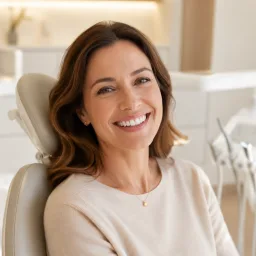 Smiling adult patient in a bright dental studio